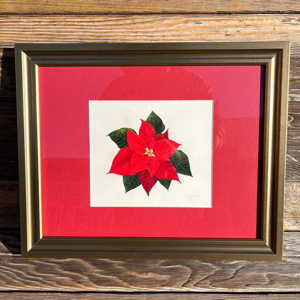 Poinsettia Watercolor Original Framed Painting