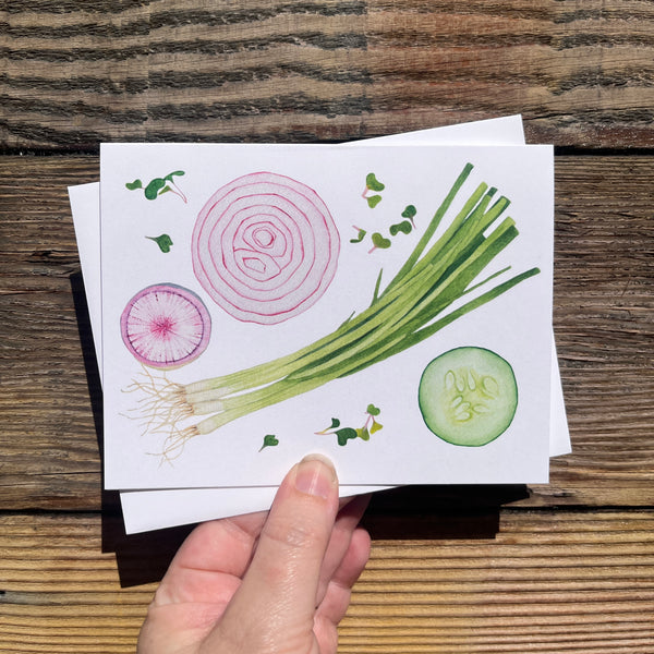 Scallion, Radish, Cucumber + Onion Greeting Card - Poppy Bagels x Sophie Tivona