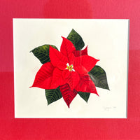 Poinsettia Watercolor Original Framed Painting