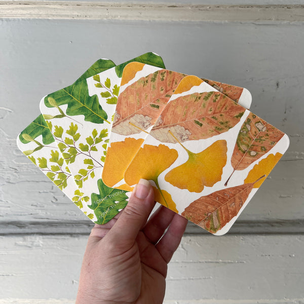 Watercolor Paper Coasters - Green & Yellow Leaves