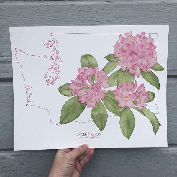 Washington State Print Rhododendrons Watercolor