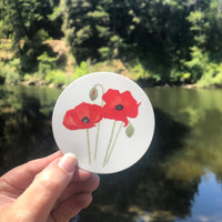 August Birth Flower Poppy Watercolor Greeting Card + Sticker