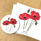 August Birth Flower Poppy Watercolor Greeting Card + Sticker