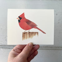 Cardinal Bird Holiday Watercolor Greeting Card