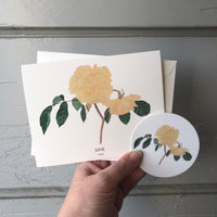 June Birth Flower Rose Watercolor Greeting Card + Sticker