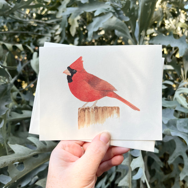 Cardinal Bird Holiday Watercolor Greeting Card